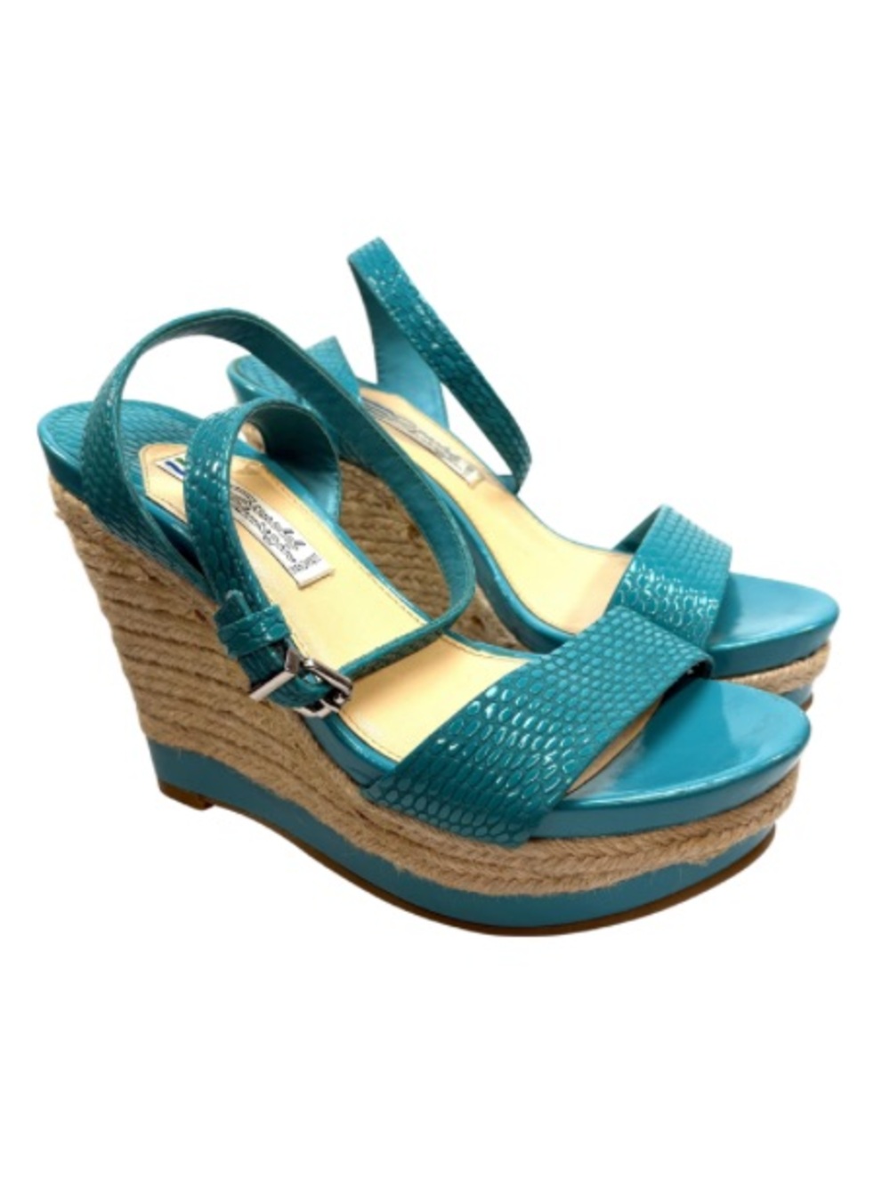 Arnold Churgin Turquoise Espadrille Platform Wedge Sandals | 7